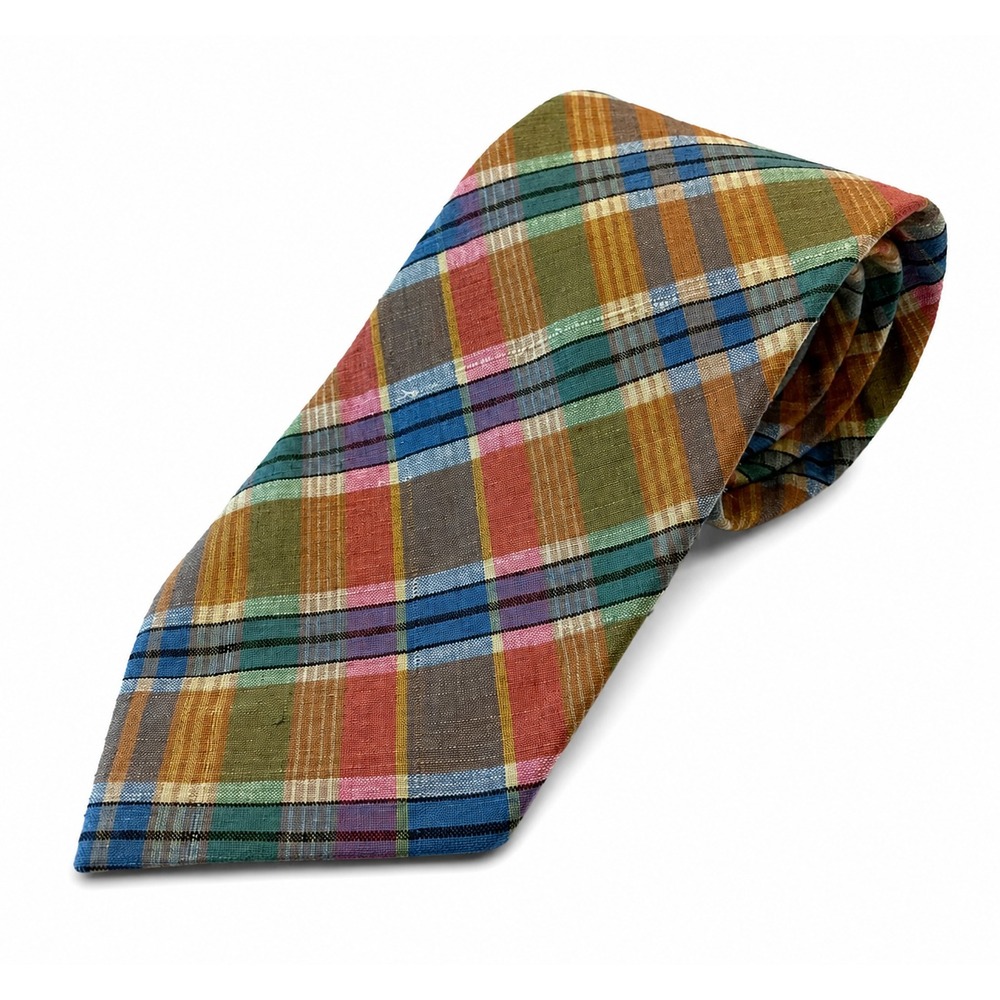 Rooster Ruffler Collection Men's Classic Hand Woven Neck Tie Multi Plaid Cotton